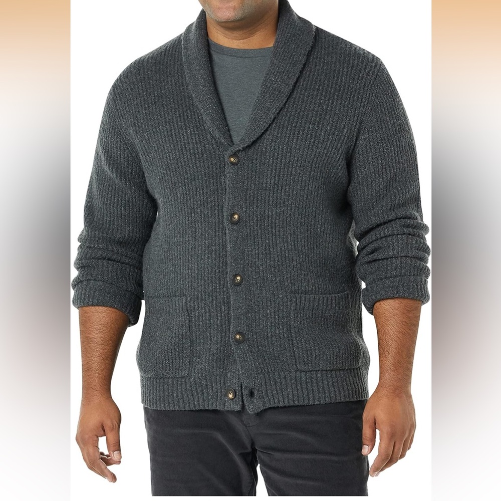 Men's Gray Shawl Collar Cardigan